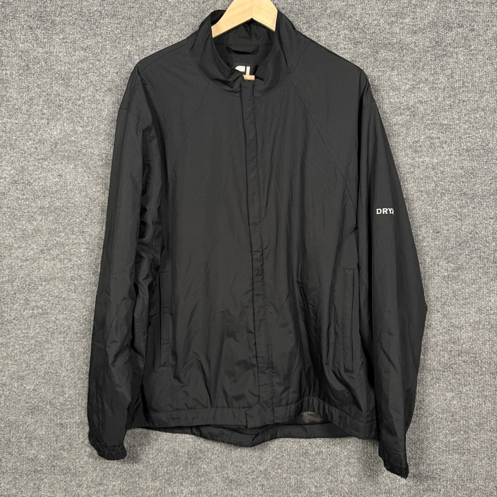 FJ‎ Footjoy Mens Size XL Dry Joys Windbreaker Golf Jacket Black Full Zip Pockets